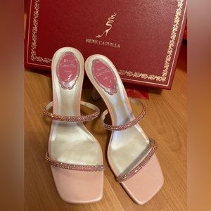 Rene Caovilla : Pink cat heel/ Bessie Crystal Satin Mules
